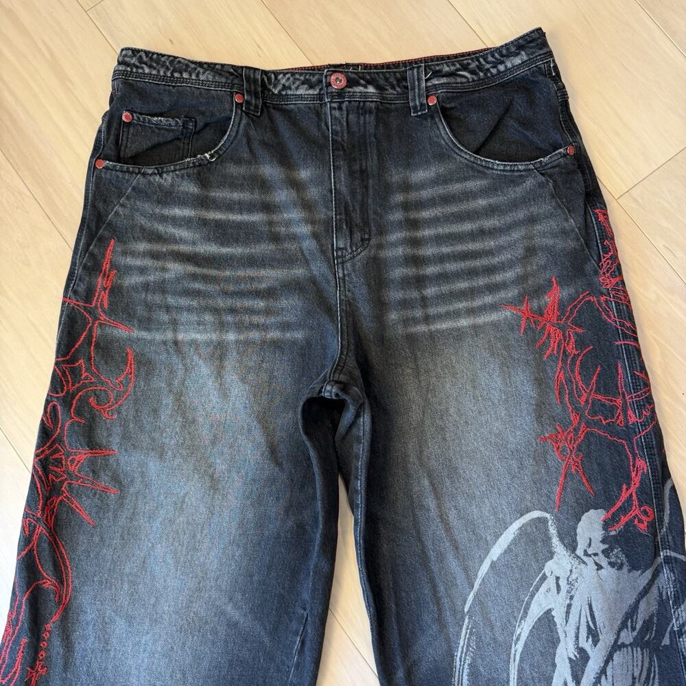 Vitriol Void Angel Jeans 38 Black Wide Leg Baggy Skater Punk Streetwear - Picture 3 of 9